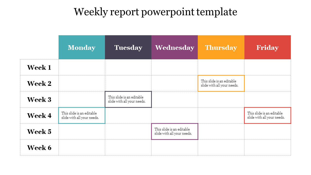 Unique Weekly Report PowerPoint Template and Google Slides